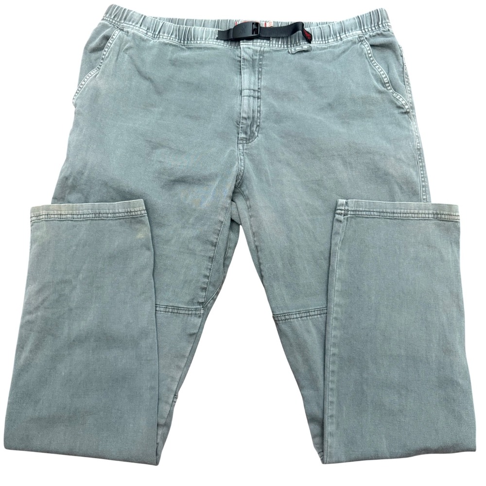 Gramicci Climbing Pants Mens XL 32 Grey Green Organic Cotton Belted Outdoor Gorp